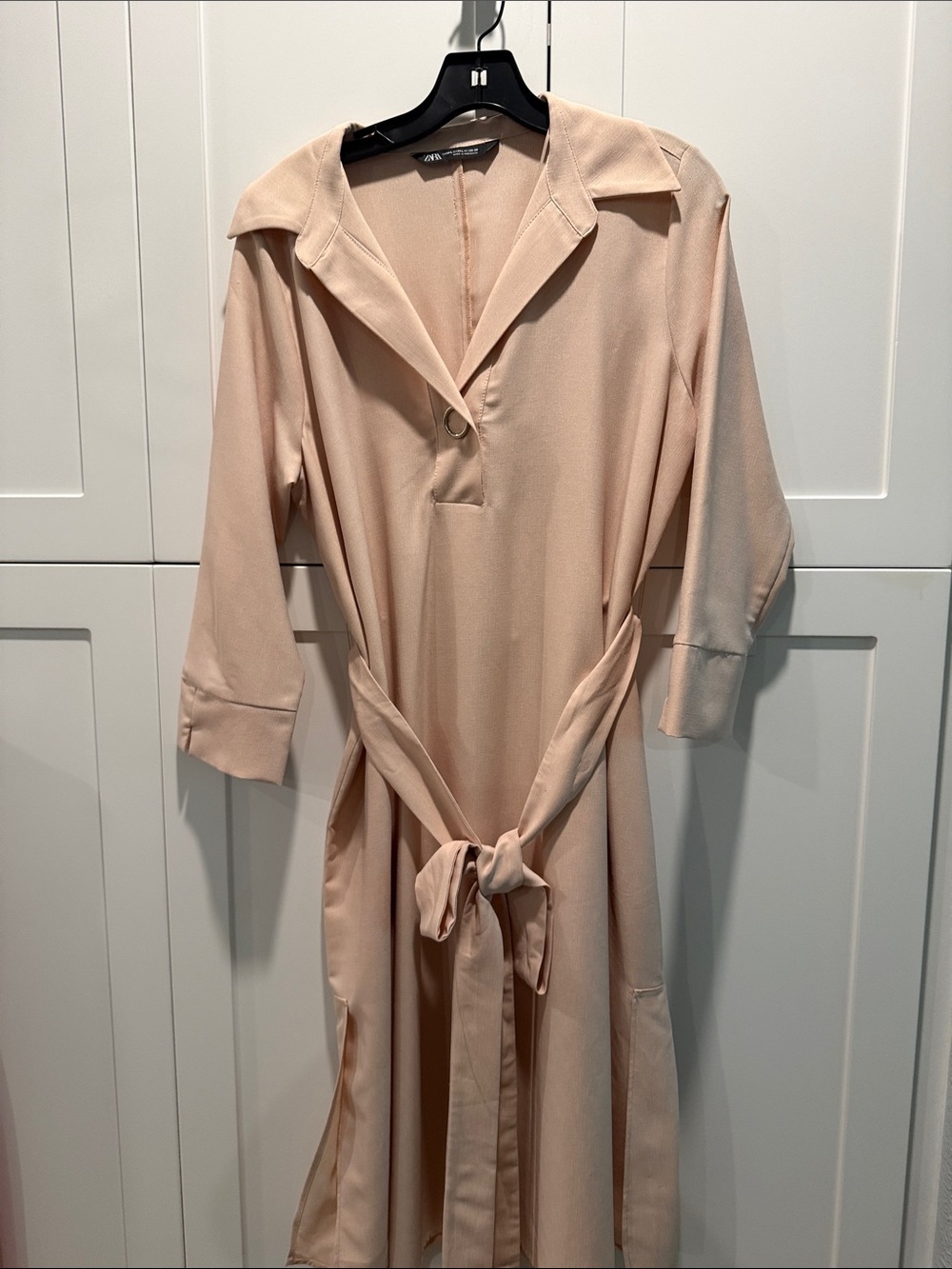 Zara Blush Beige Trench-Style Tie-Waist Coat